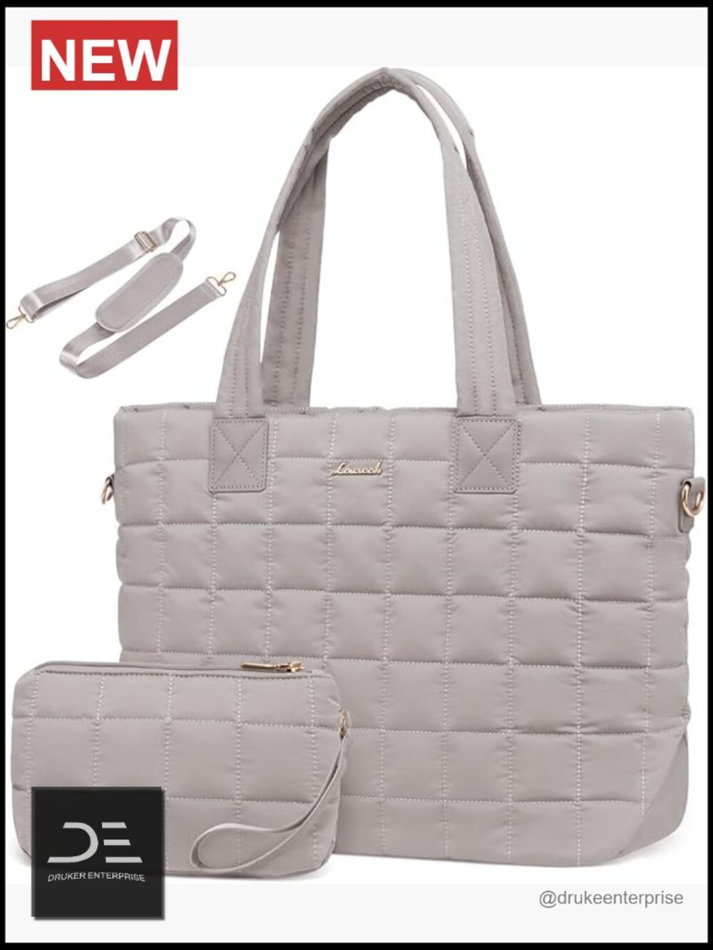 Quilted Vegan Leather Laptop Tote Bag 15.6 Inch Puffer Work Computer Tote for
